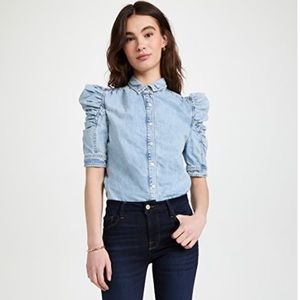 Frame rushed puffed sleeve denim shirt size medium NWOT